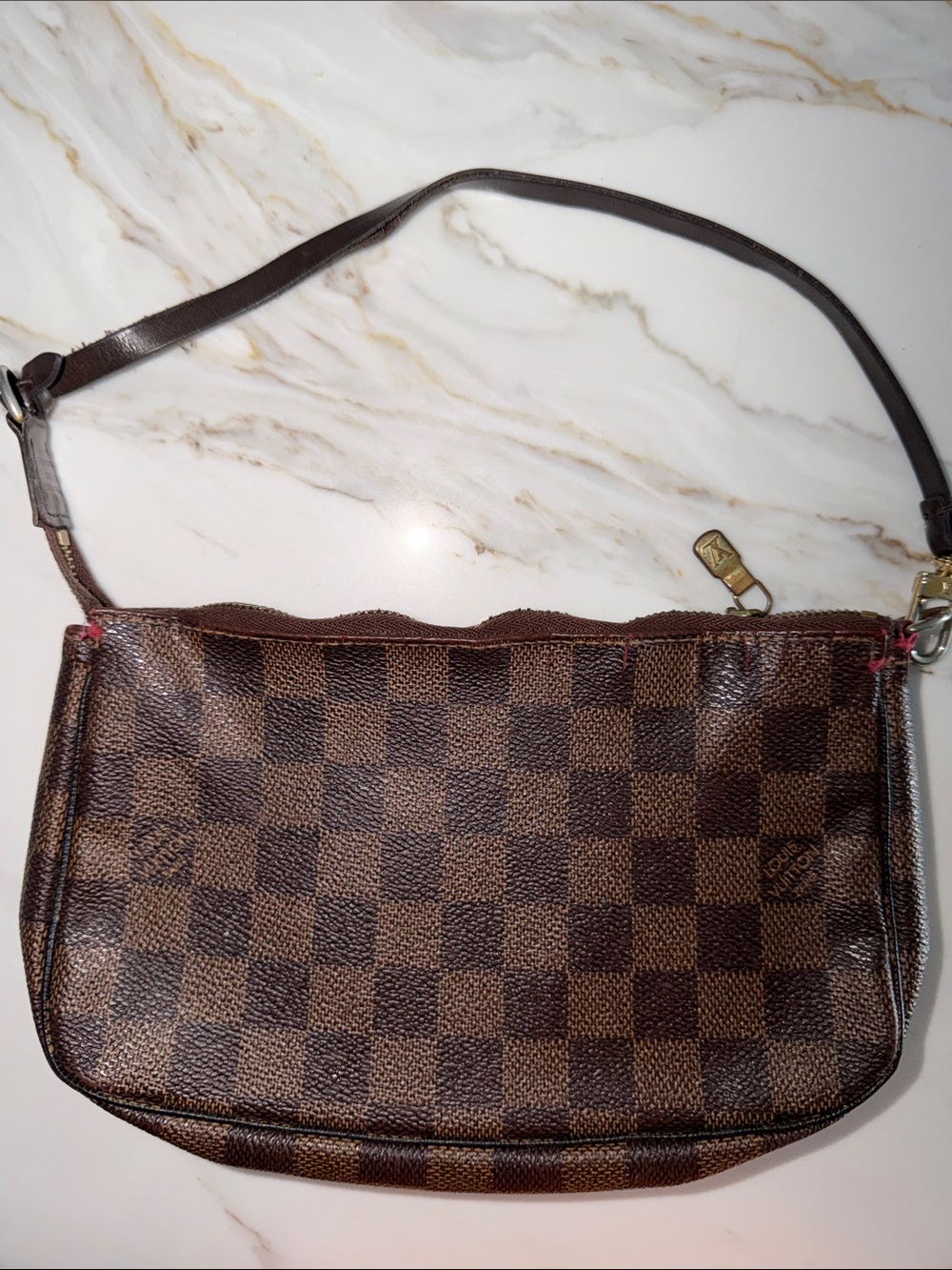 Louis Vuitton Damier Ebene Pouchette Accessories Vintage Shoulder Bag Authentic